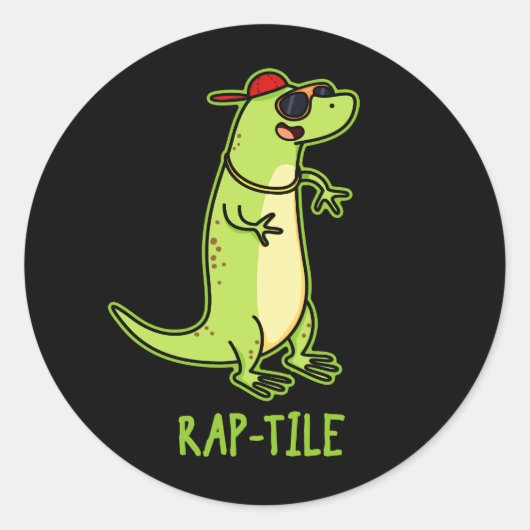Rap-tegel Funny Reptile Lizard Pun Dark BG Ronde Sticker (Voorkant)