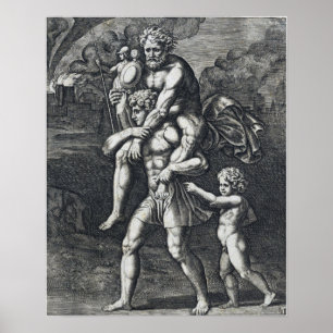 Raphael - Aeneas die anchises vervoert Poster