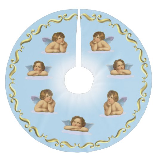 Raphael Cherubs & Gouden Frame op Lichtblauw Kerstboom Rok (Voorkant)