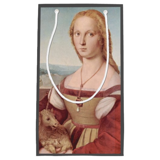 Raphael Dame en de Eenhoorn Klassieke fijne kunst Klein Cadeauzakje (Voorkant)