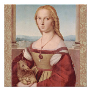 Raphael Dame en de Eenhoorn Klassieke fijne kunst Perfect Poster