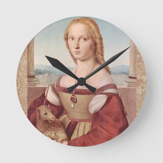 Raphael Dame en de Eenhoorn Klassieke fijne kunst Ronde Klok (Voorkant)