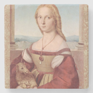 Raphael Dame en de Eenhoorn Klassieke fijne kunst Stenen Onderzetter