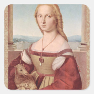 Raphael Dame en de Eenhoorn Klassieke fijne kunst Vierkante Sticker