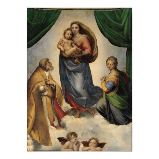 Raphael - De Sixtijnse Madonna Foto Afdruk (Voorkant)