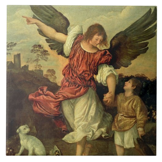 Raphael en Tobias, 1507-8 (olie op het paneel) Tegeltje (Voorkant)