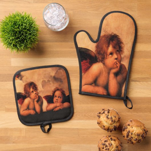 Raphael Engelachtige Cherub Kunst Ovenwant & Pannenlap Set (Top down)