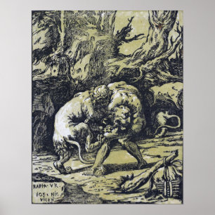 Raphael - Hercules wurgt de Nemeïsche leeuw Poster