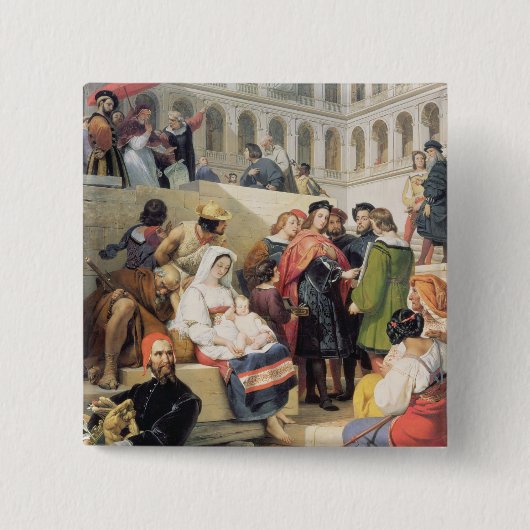 Raphaël in het Vaticaan, 1832 (olie op canvas) Vierkante Button 5,1 Cm (Voorkant)
