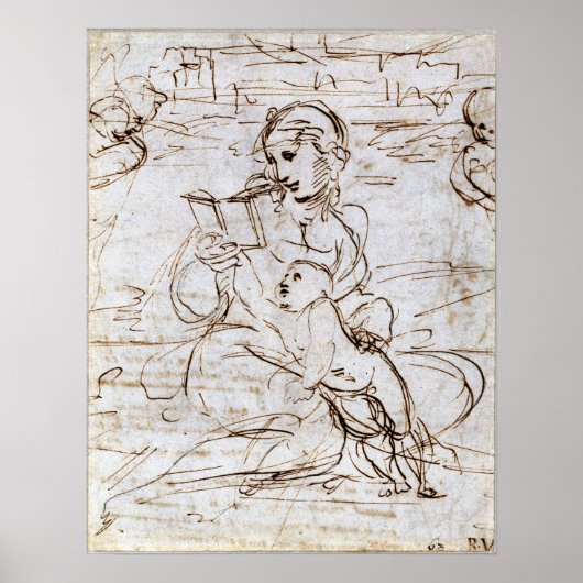 Raphael - Madonna en kind lezen in een landschap.. Poster (Voorkant)