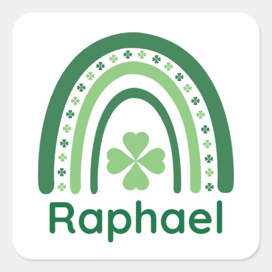 Raphael Naam Clover Boho Rainbow Vierkante Sticker (Voorkant)
