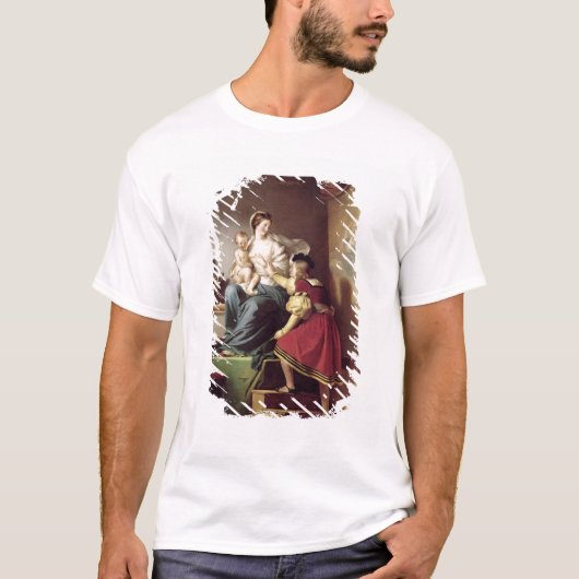 Raphael past zijn model aan t-shirt (Voorkant)