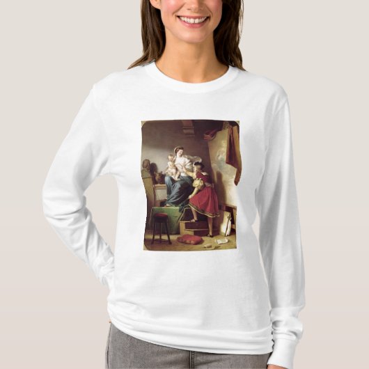 Raphael past zijn model aan t-shirt (Voorkant)