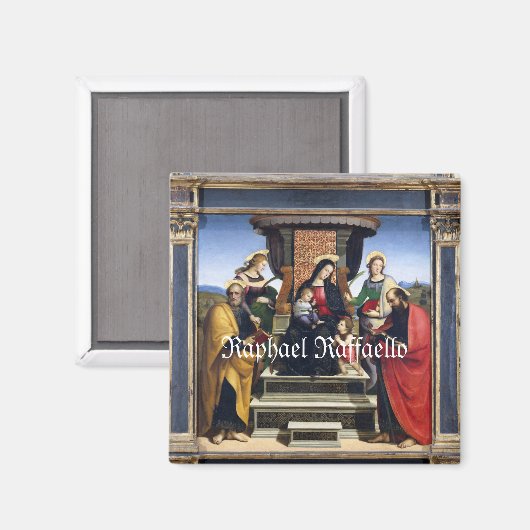 Raphael Raffaello Madonna en Child Enthroned Magneet (Voorkant / Achterkant)
