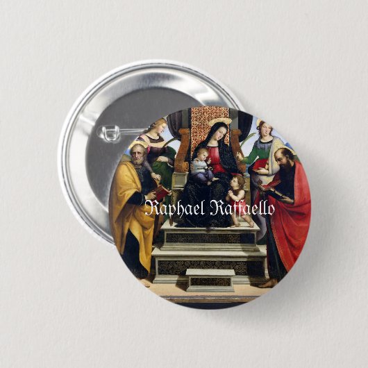 Raphael Raffaello Madonna en Child Enthroned Ronde Button 5,7 Cm (Voorkant /achterkant)