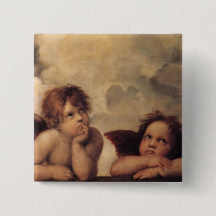 Raphael, Sistine Cherub Vierkante Button 5,1 Cm