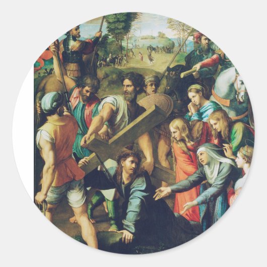 Raphael Spasimo Christ Valt Onder Kruis Kunst Ronde Sticker (Voorkant)