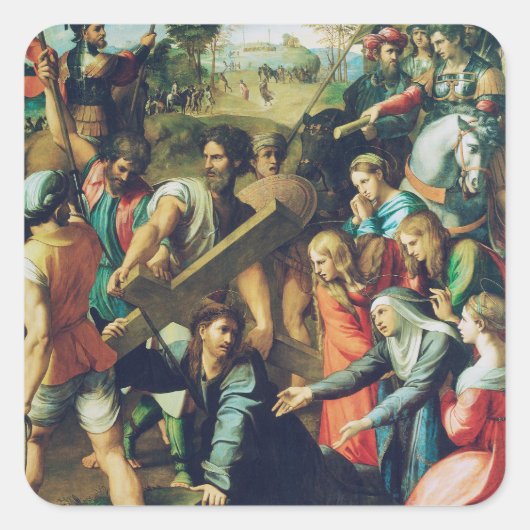 Raphael Spasimo Christ Valt Onder Kruis Kunst Vierkante Sticker (Voorkant)