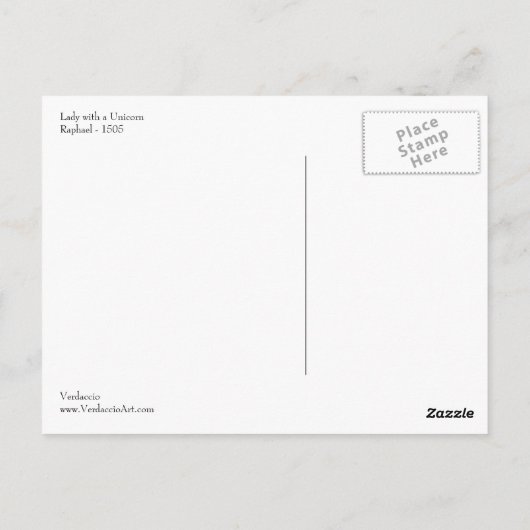 Raphaëls dame met een Unicorn-Briefkaart Briefkaart (Achterkant)