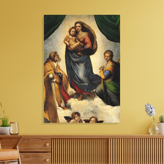 Raphaëls klassieke "Sistine Madonna" (circa 1513) Canvas Afdruk (Insitu (Woonkamer))