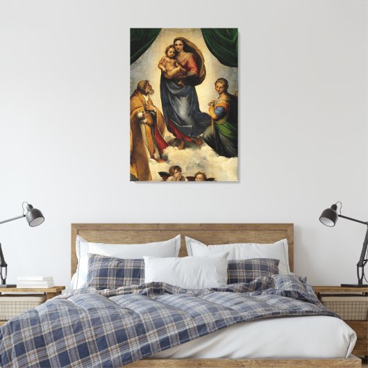 Raphaëls klassieke "Sistine Madonna" (circa 1513) Canvas Afdruk (Insitu (Slaapkamer))