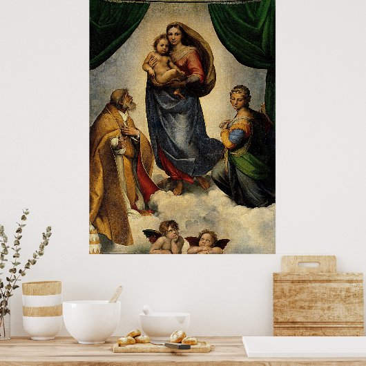 Raphaëls klassieke "Sistine Madonna" (circa 1513) Poster (Keuken)