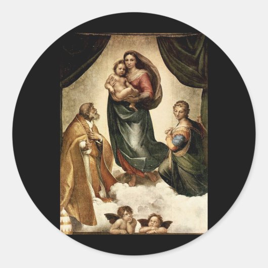 Raphaëls klassieke "Sistine Madonna" (circa 1513) Ronde Sticker (Voorkant)