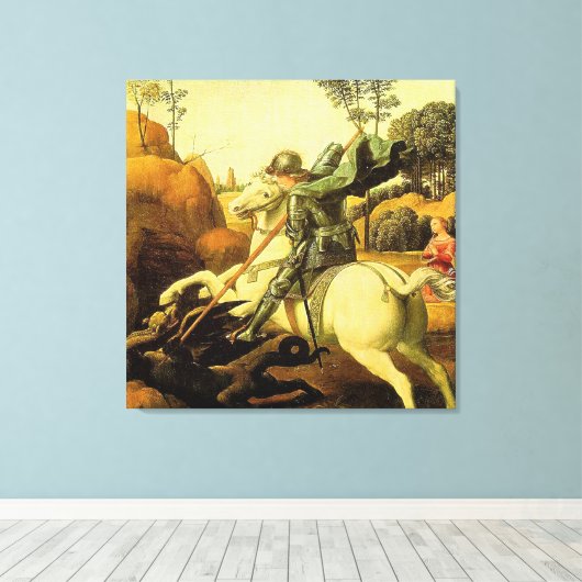 Raphaëls "St. George en de Draak" (ongeveer 1505) Canvas Afdruk (Insitu (Houten vloer))