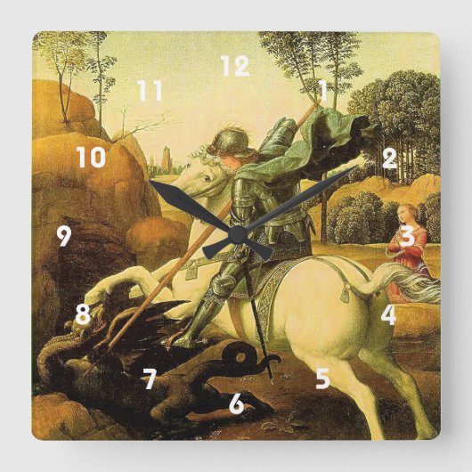Raphaëls "St. George en de Draak" (ongeveer 1505) Vierkante Klok (Voorkant)