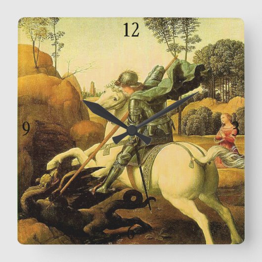 Raphaëls "St. George en de Draak" (ongeveer 1505) Vierkante Klok (Voorkant)