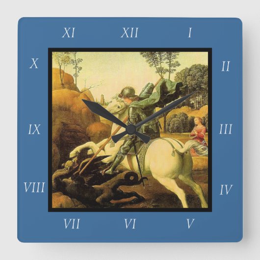 Raphaels "St. Joris en de Draak" (circa 1505) Vierkante Klok (Voorkant)