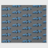 Rapid Blue C8 Corvette Sportwagen Hand getrokken Cadeaupapier (Vlak)