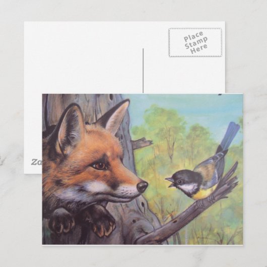 raposa e passaro briefkaart (Voorkant / Achterkant)