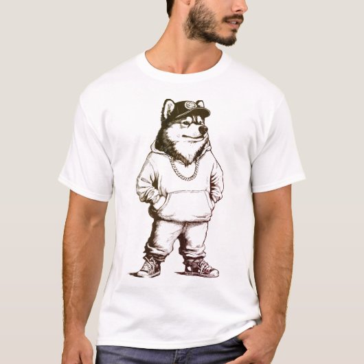 Rapper Malamute Funny Dog HIP HOP Design T-shirt (Voorkant)