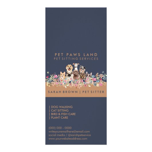 Rapport Navy Pet Boarding Cute Dogs Reclamekaart (Achterkant)