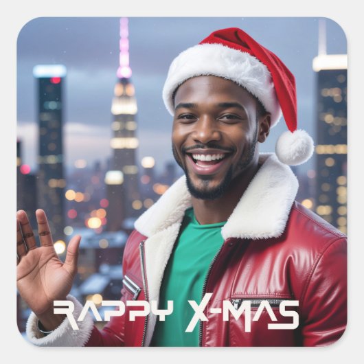 RAPPY KERSTFEEST VIERKANTE STICKER (Voorkant)