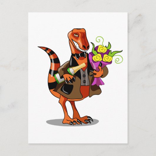 Raptor Holding Fles Mousserende Wijn & Bloemen Briefkaart (Voorkant)