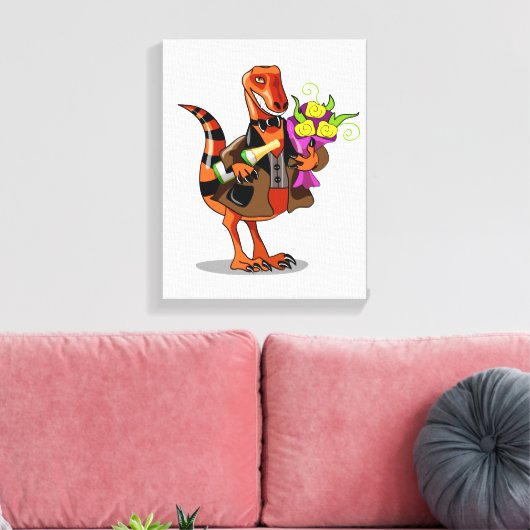 Raptor Holding Fles Mousserende Wijn & Bloemen Canvas Afdruk (Insitu (Woonkamer))