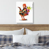 Raptor Holding Fles Mousserende Wijn & Bloemen Canvas Afdruk (Insitu (Slaapkamer))