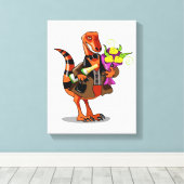 Raptor Holding Fles Mousserende Wijn & Bloemen Canvas Afdruk (Insitu (Houten vloer))