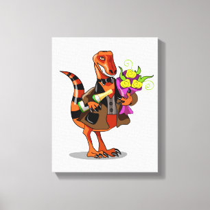 Raptor Holding Fles Mousserende Wijn & Bloemen Canvas Afdruk