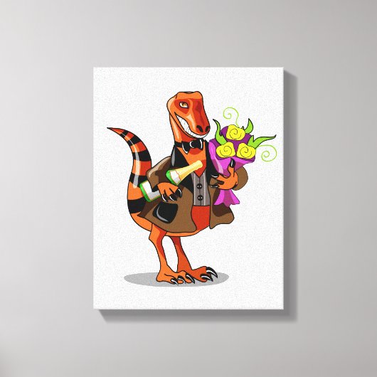 Raptor Holding Fles Mousserende Wijn & Bloemen Canvas Afdruk (Voorkant)