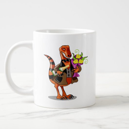 Raptor Holding Fles Mousserende Wijn & Bloemen Grote Koffiekop (Links)