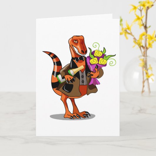Raptor Holding Fles Mousserende Wijn & Bloemen Kaart (Gele Bloem)