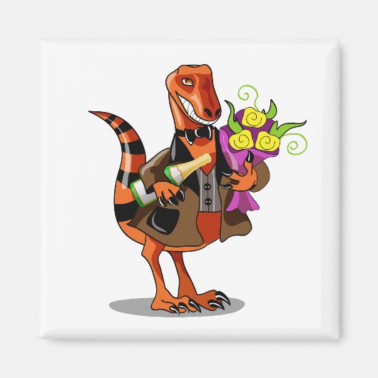 Raptor Holding Fles Mousserende Wijn & Bloemen Magneet (Voorkant)