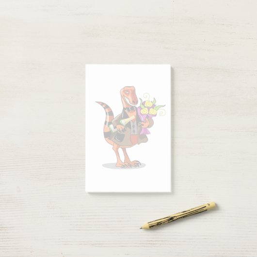 Raptor Holding Fles Mousserende Wijn & Bloemen Post-it® Notes (Op bureau)