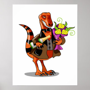 Raptor Holding Fles Mousserende Wijn & Bloemen Poster
