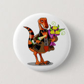 Raptor Holding Fles Mousserende Wijn & Bloemen Ronde Button 5,7 Cm (Voorkant)