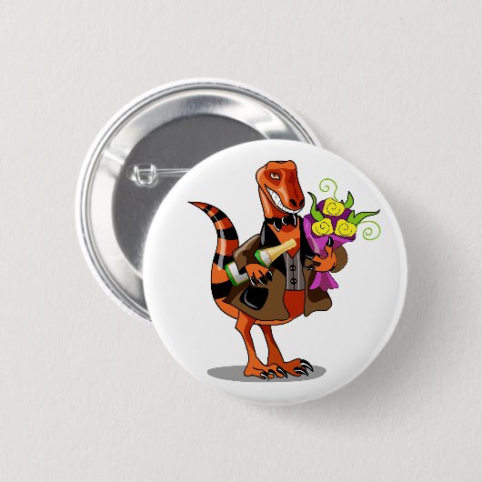 Raptor Holding Fles Mousserende Wijn & Bloemen Ronde Button 5,7 Cm (Voorkant /achterkant)