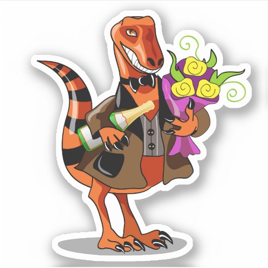 Raptor Holding Fles Mousserende Wijn & Bloemen Sticker (Voorkant)